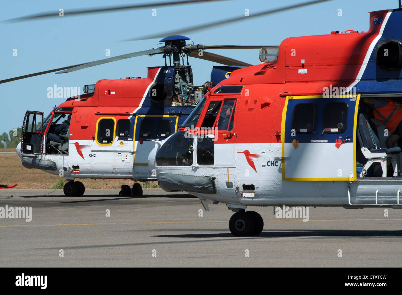 CHC-Australia Eurocopter AS332 Wadeye helicopters at Darwin airport Stock Photo