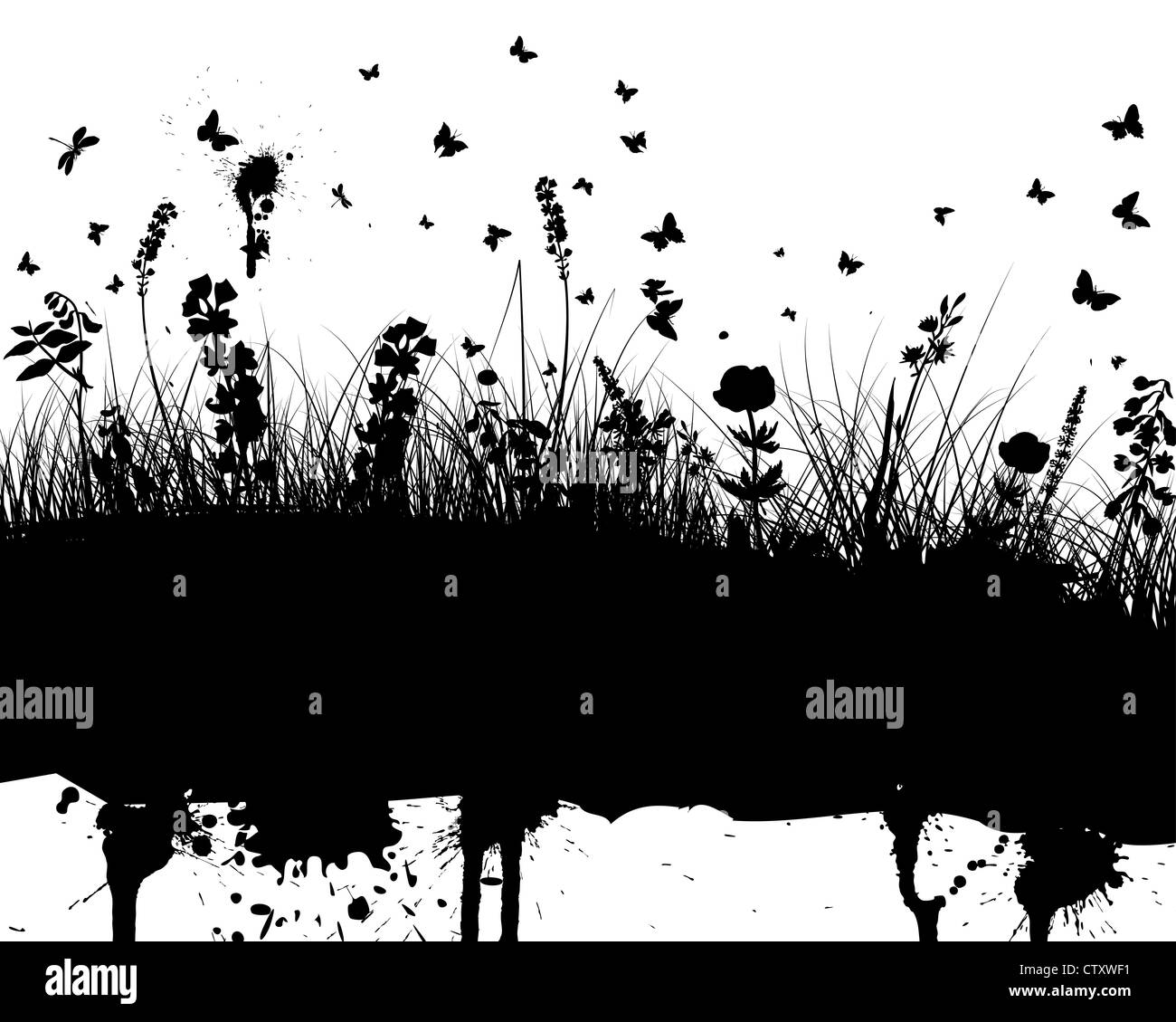 Abstract grunge vector background with grass and flowers Stock Photo ...