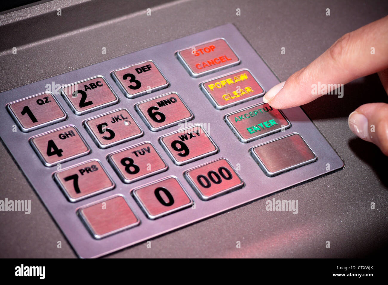 ATM machine keypad numbers. Entering atm cash machine pin code Stock Photo