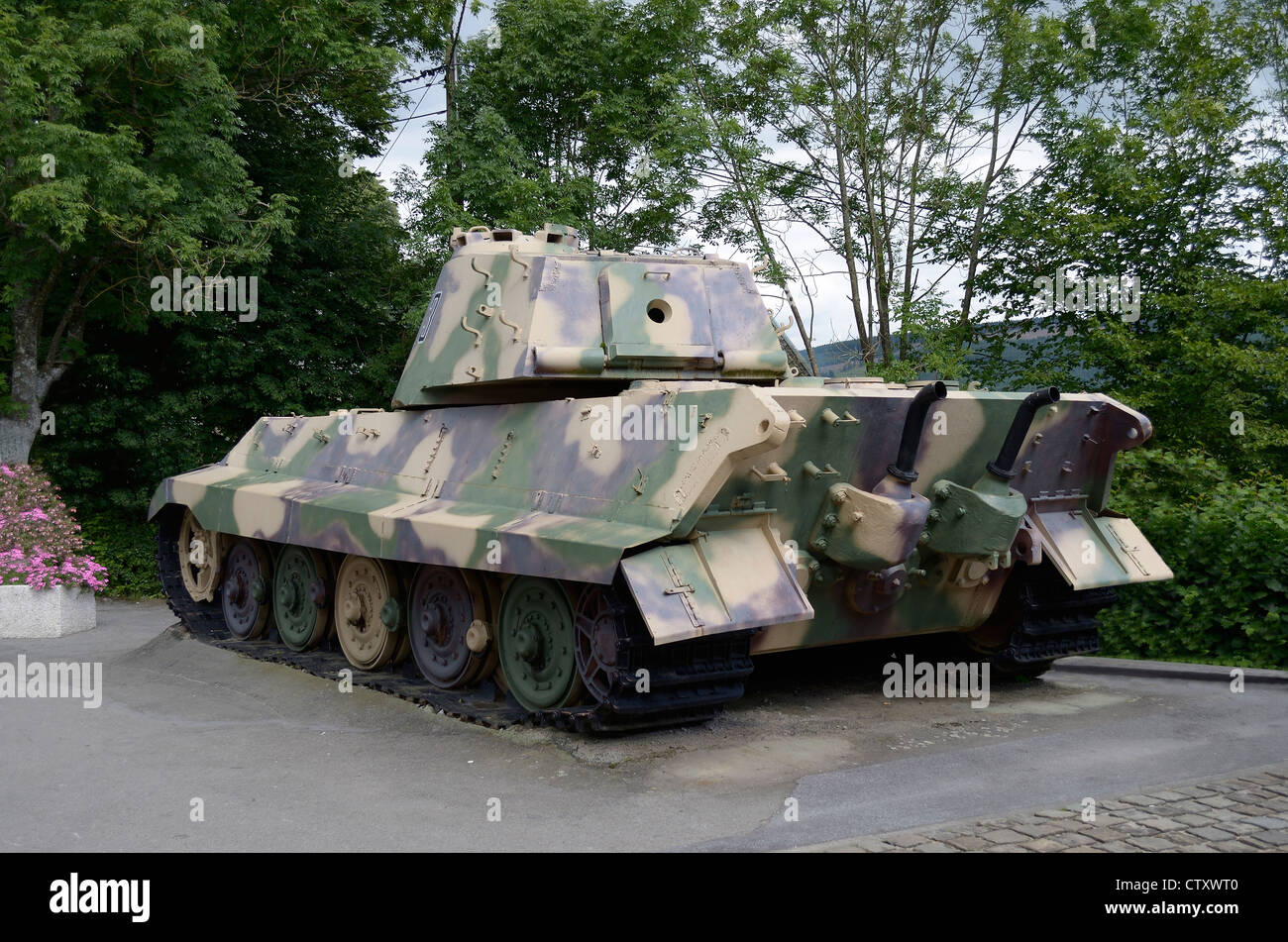 PRESERVED GERMAN ROYAL TIGER TANK DISABLED IN THE ARDENNES DURING THE BATTLE OF THE BULGE.   LA GLEIZE.  BELGIUM.  EUROPE Stock Photo