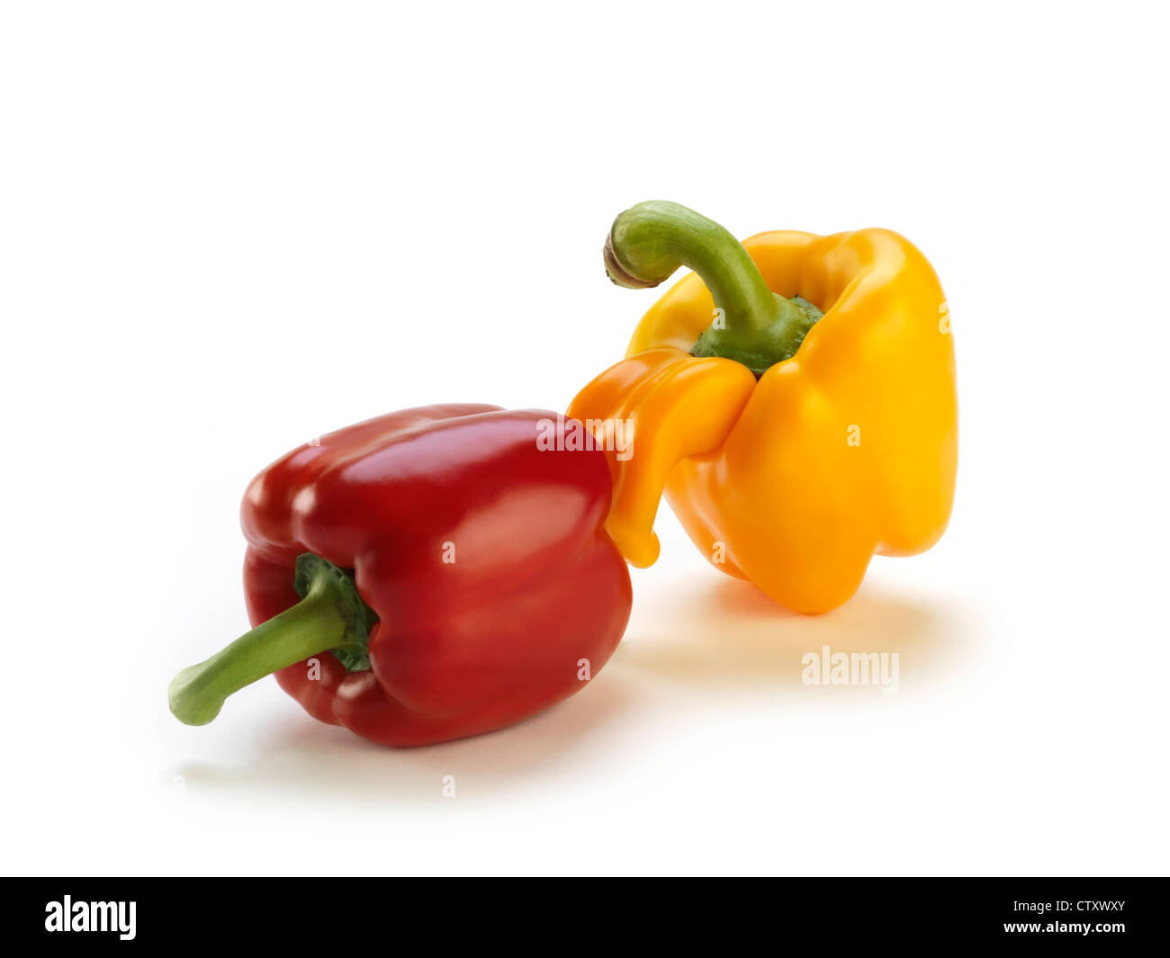 red and yellow peppers on white background Stock Photo - Alamy