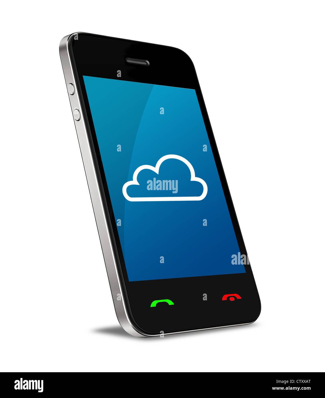 Cloud computing connection on modern mobile smart phone. Isolated on ...