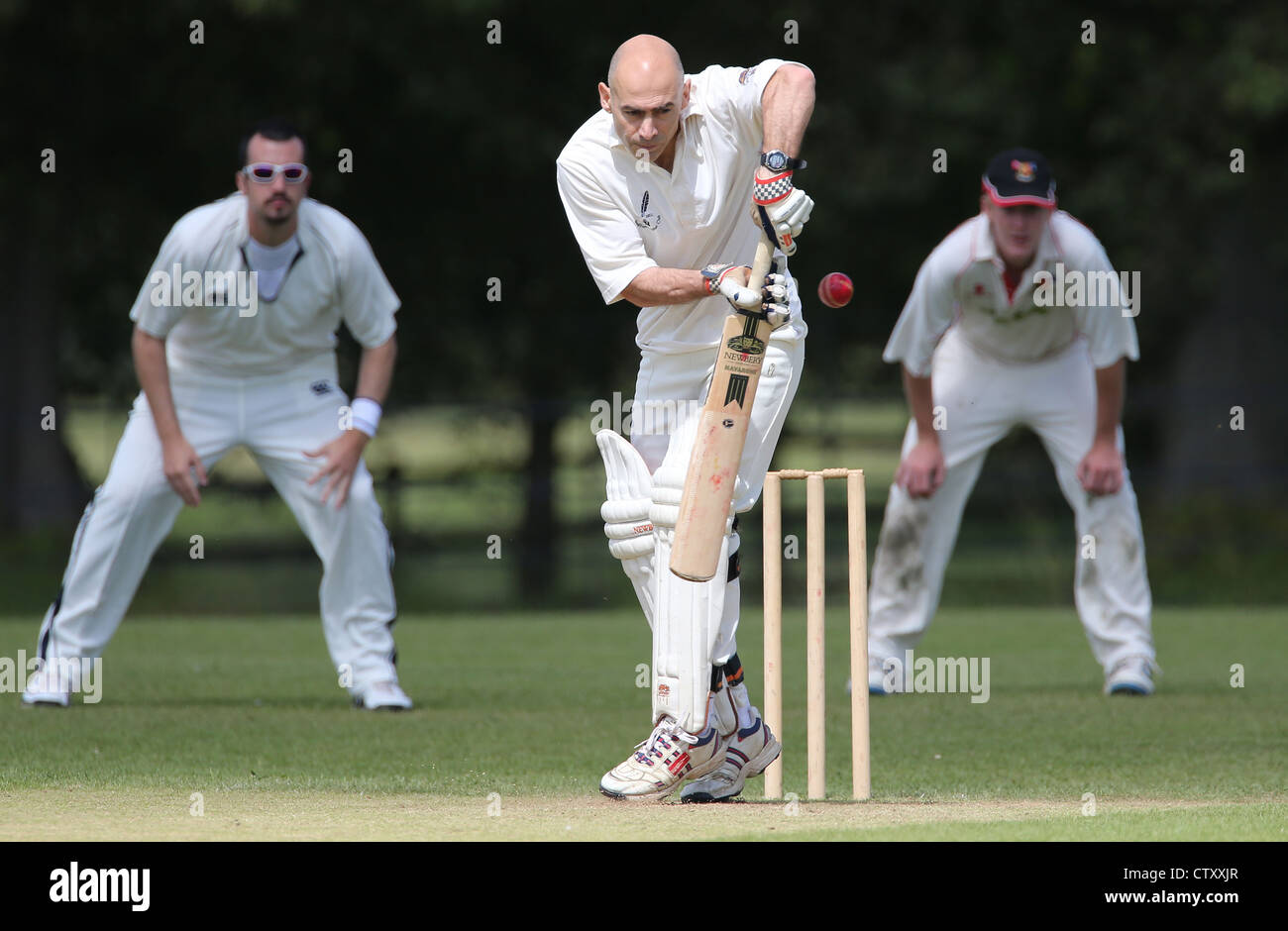 A Batsman in action during a village cricket match in the English Countyside. Picture by James