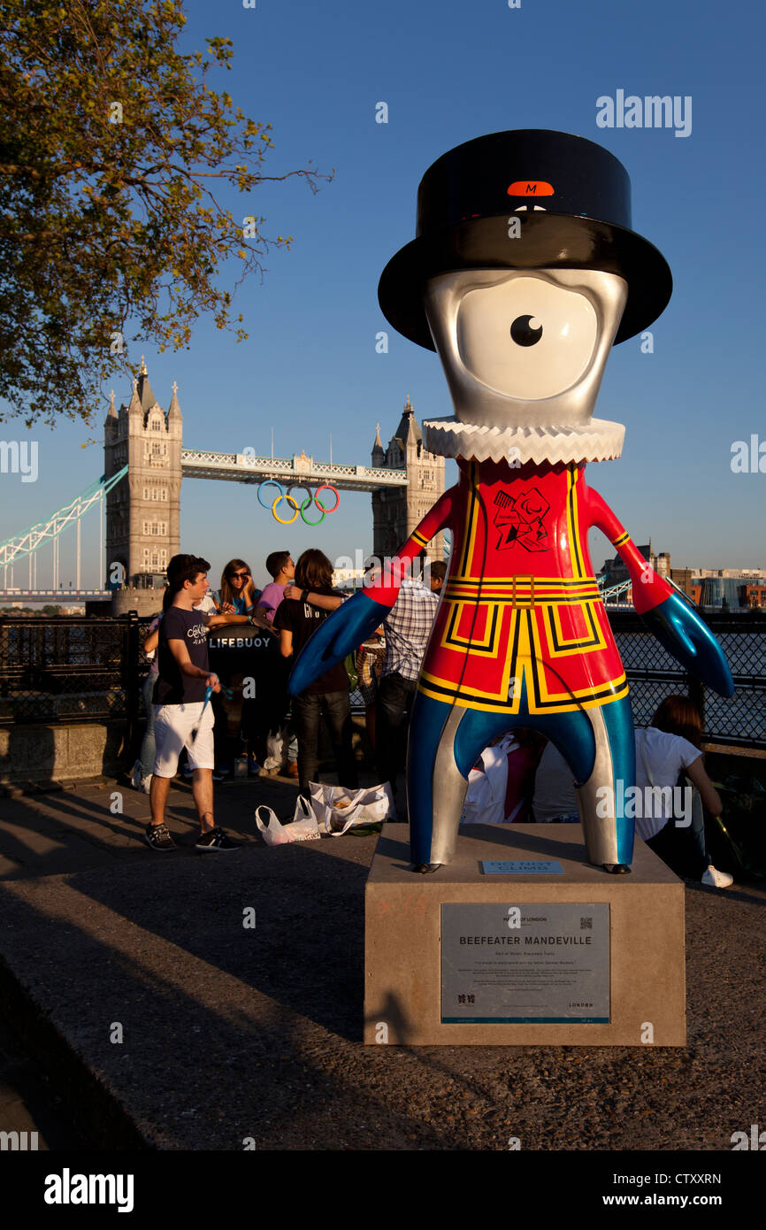 Beefeater Mandeville one of the official mascots for the 2012 Summer Olympics  at the Tower of London, United Kingdom. Stock Photo