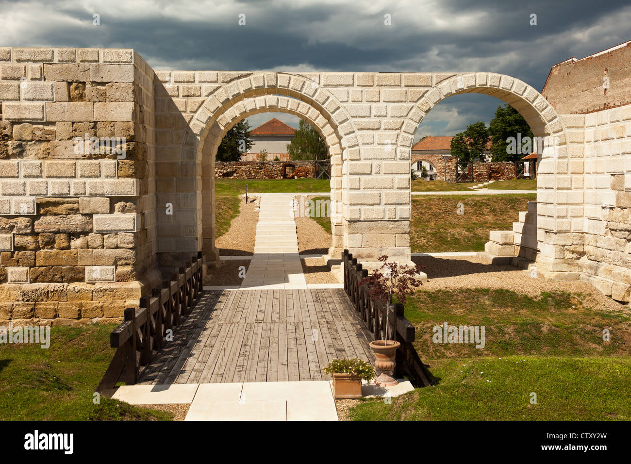 Ruins of the Apulum Roman castra in Alba Iulia, Romania Stock Photo