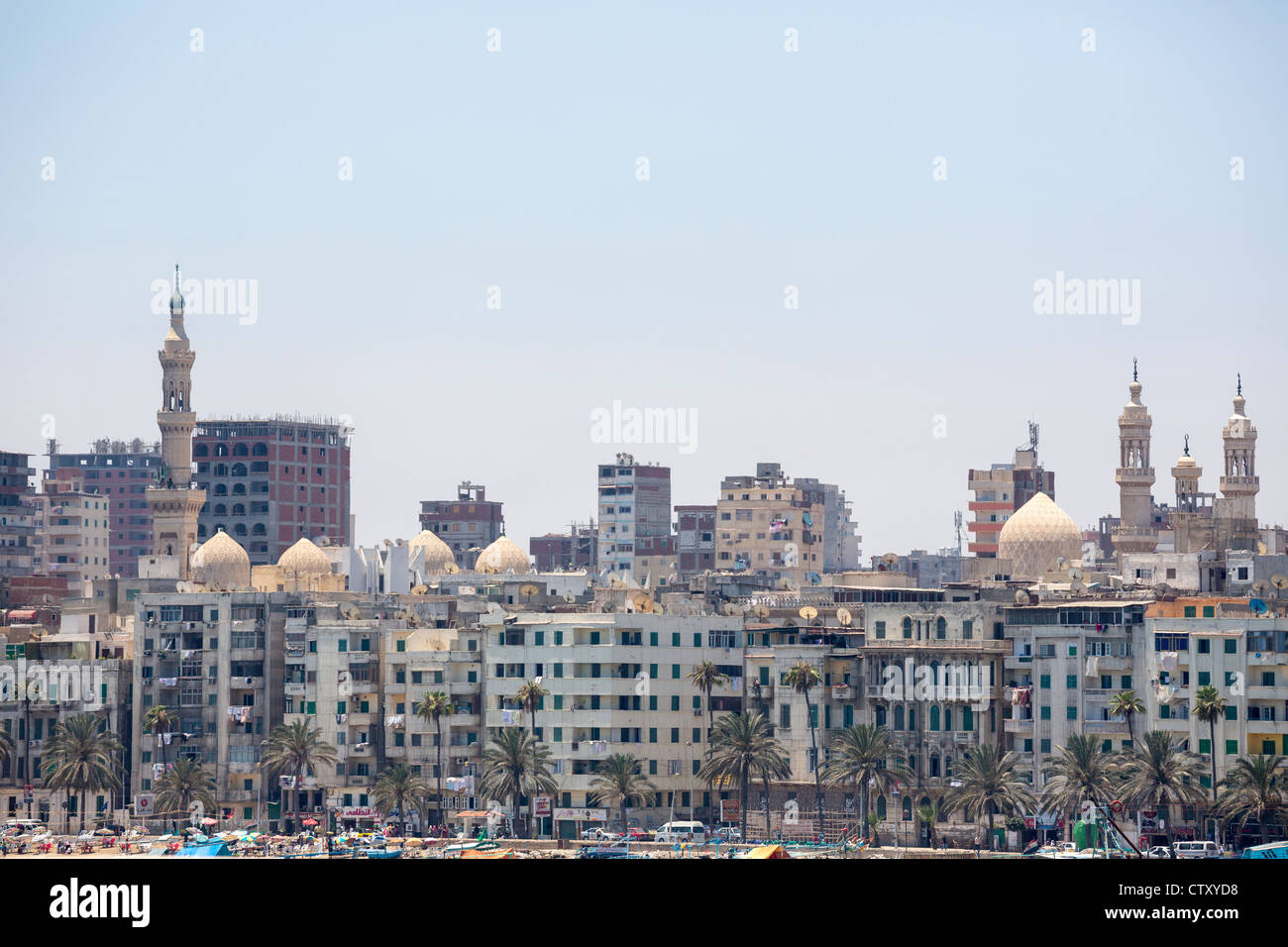view of the Anfusha district of Alexandria, Egypt, with the corniche in the  foreground Stock Photo