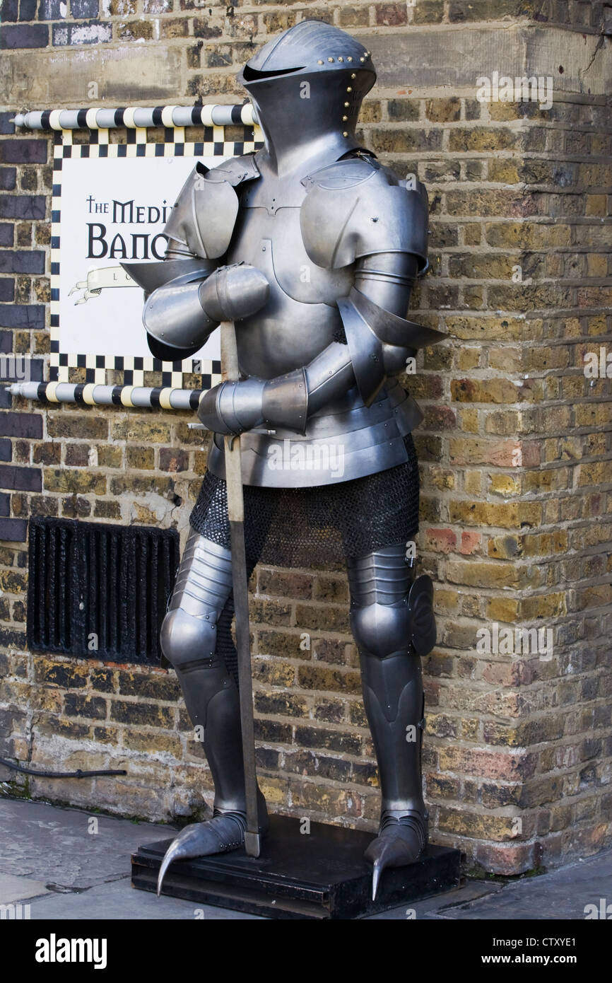 Armour outside the Banquet Bar in Katherine's dock London Stock Photo