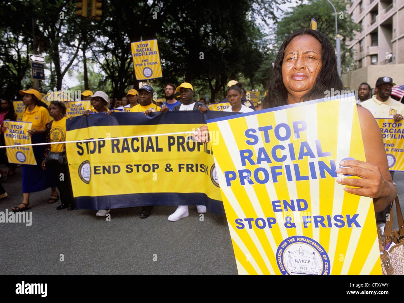 New York City Silent march parade protesting racial profiling and Stop and Frisk Law in USA. Protest Close up or Closeup Stock Photo