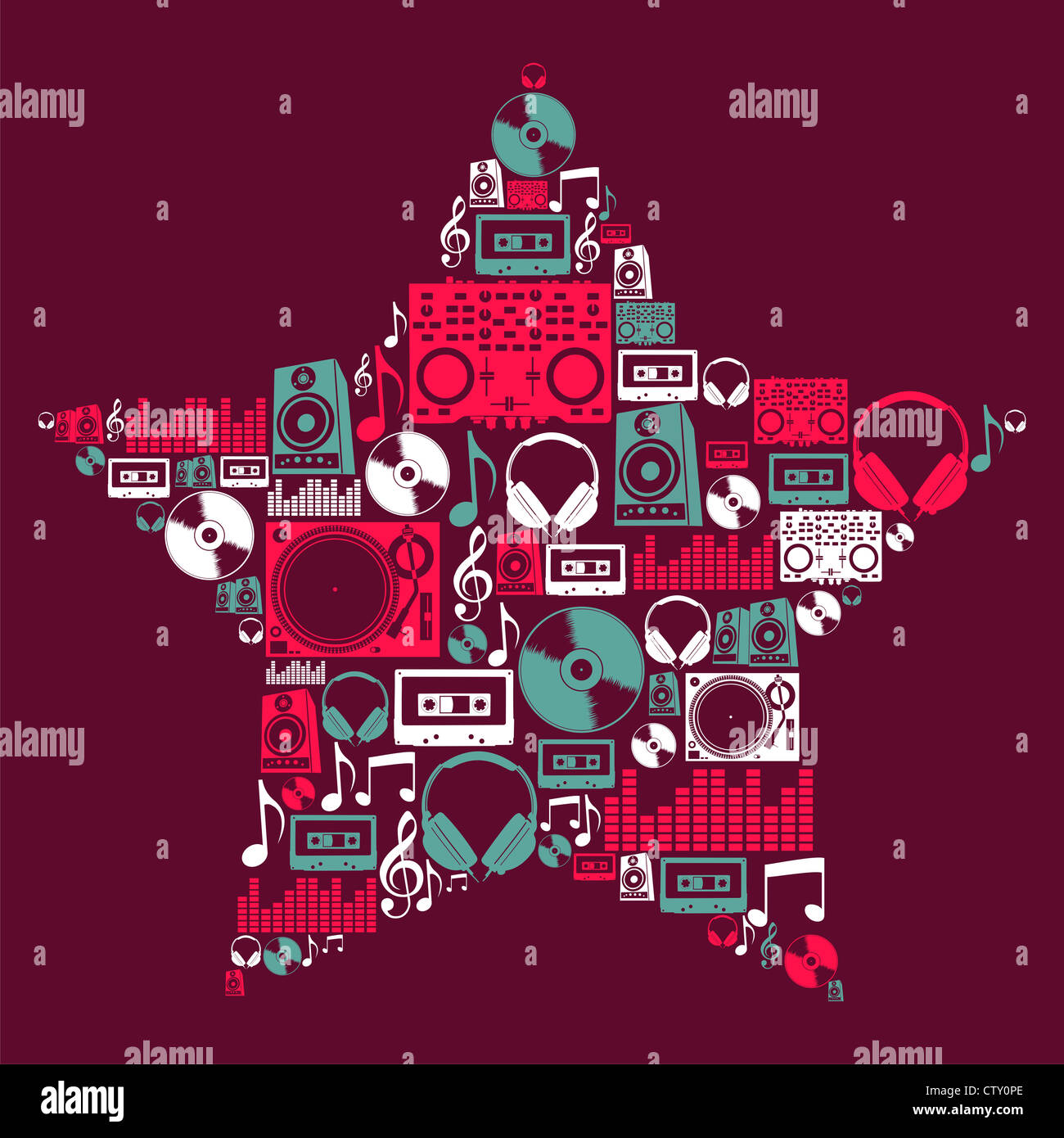 Dj music icon set in star shape. Vector file layered for easy manipulation and custom coloring. Stock Photo