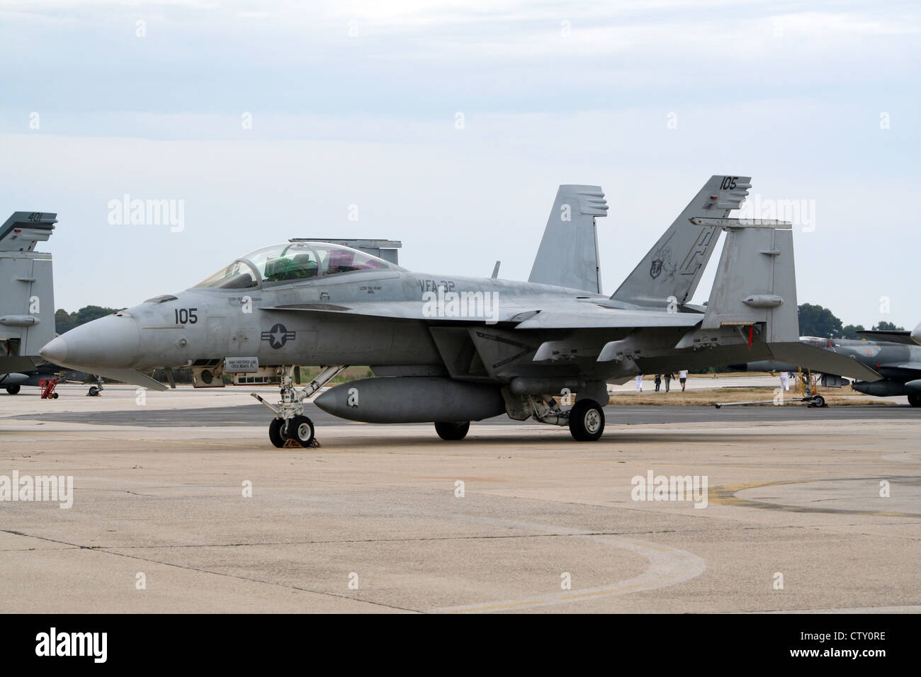 US Navy F/A-18E Super Hornet fighter jet at the Hyeres Air Show, France Stock Photo