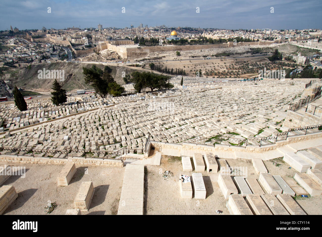 View on Jerusalem and the graves on the Mount of Olives. Stock Photo