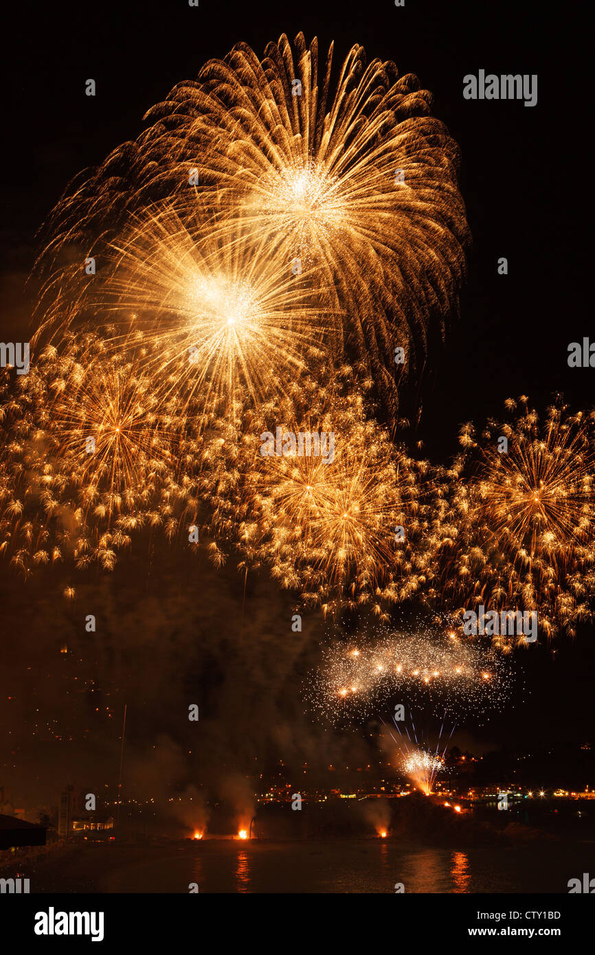Blanes Fireworks  International Competition, Valenciana Pyrotechnics - Blanes - Girona - Costa Brava - Spain Stock Photo