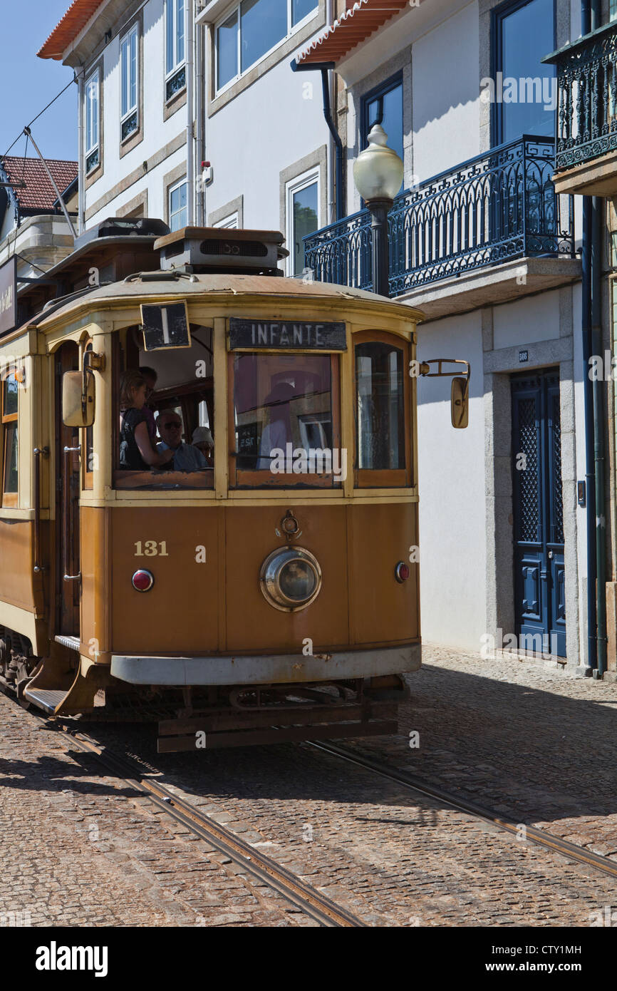 Tramway in the street, Porto, Portugal, South Europe, EU. Stock Photo