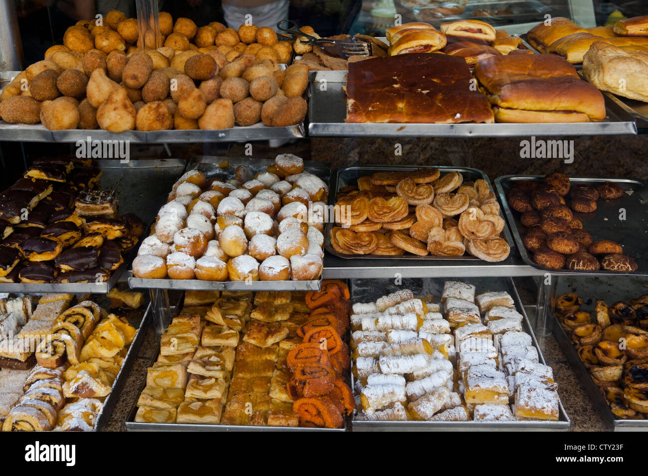 Window dressing of Portuguese bakeries Porto, Oporto, Portugal, South Europe, EU. Stock Photo