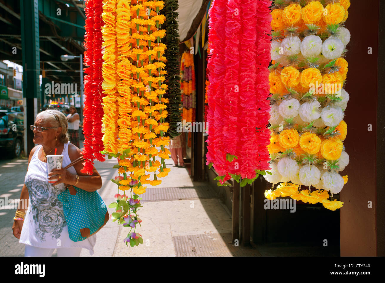Garlands for sale outside a store in Richmond Hill in the New York