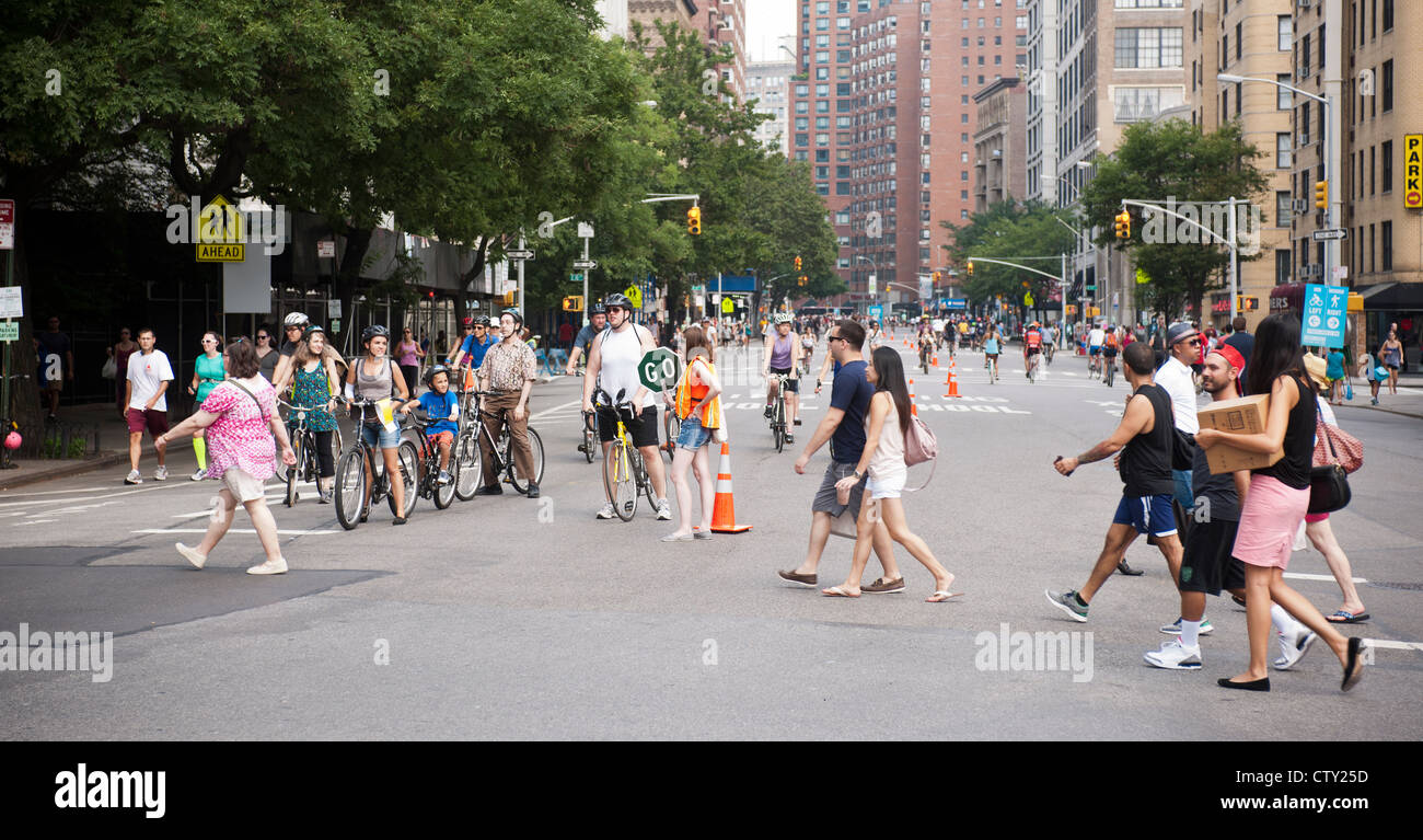 Bicycles and pedestrians take to the streets on Saturday, August 4, 2012 for the 5th annual New York Summer Streets event Stock Photo