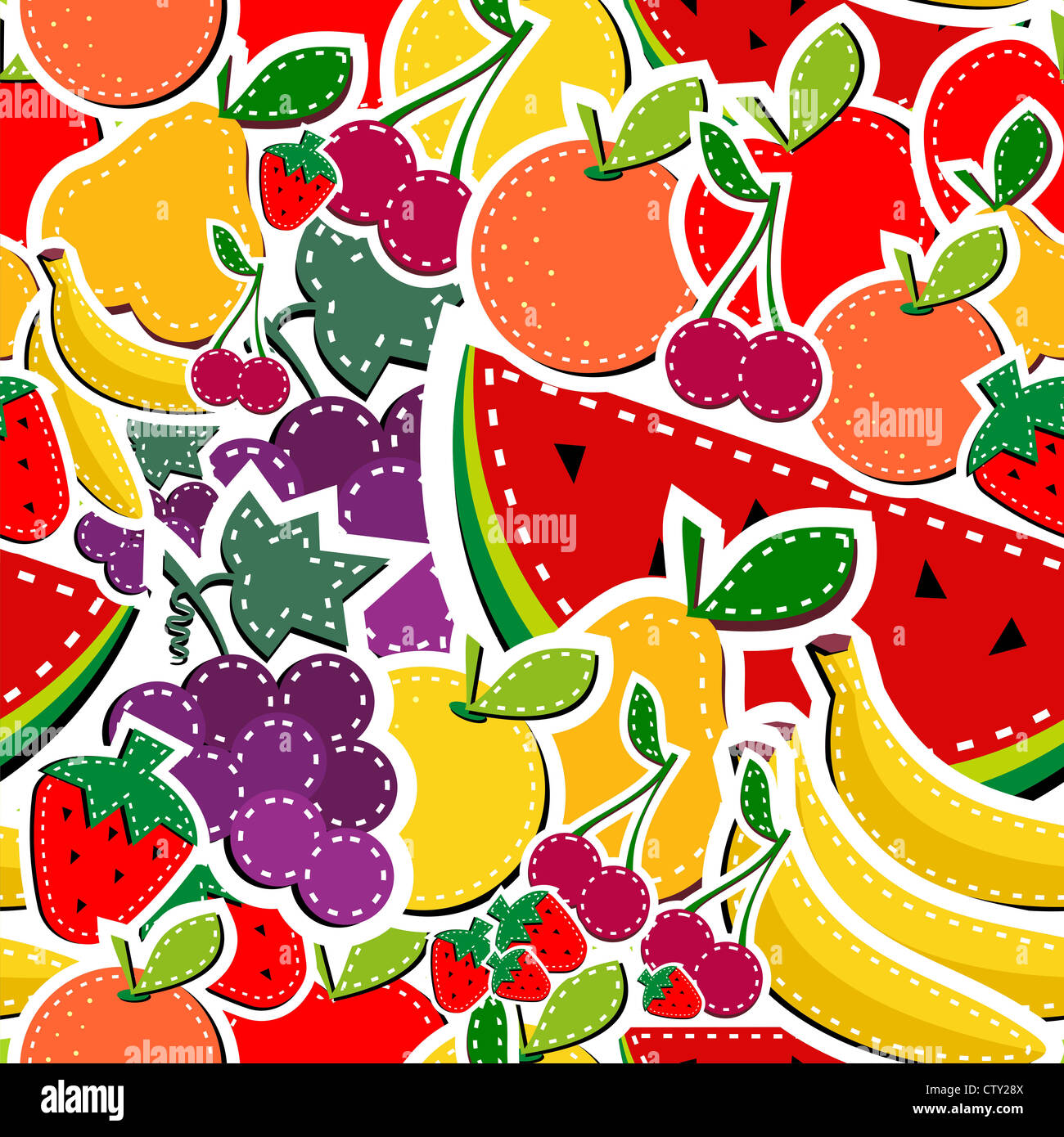 Sewing fruits seamless pattern in block colors. Vector illustration ...