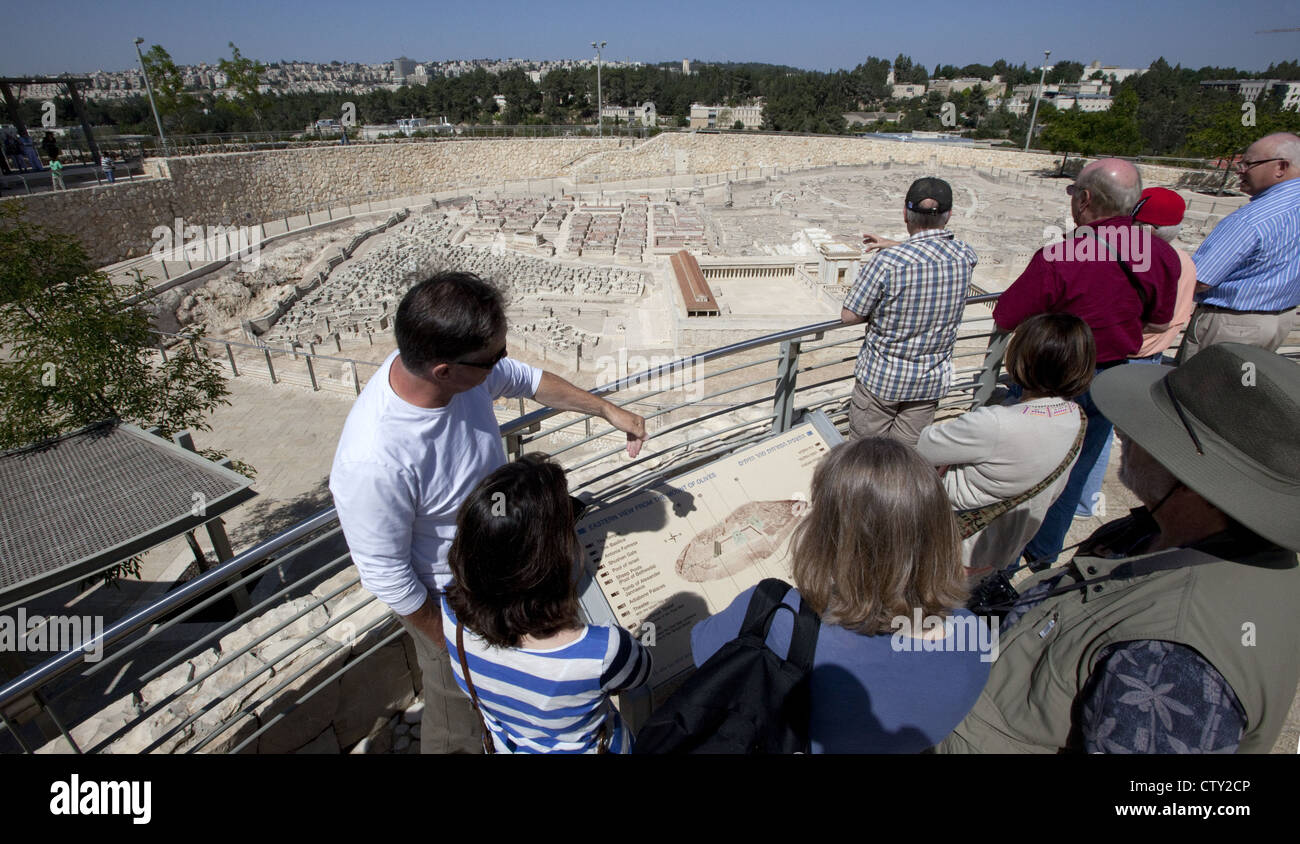 Tourists looking at the 50:1 scale Second Temple Model at the Israel Museum in Jerusalem, Israel Stock Photo