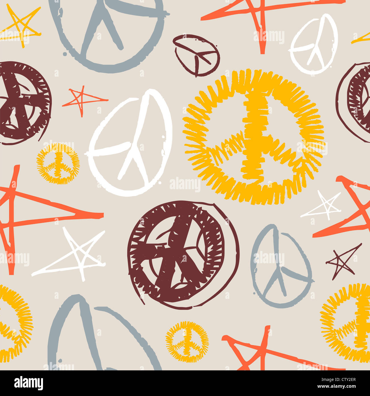 Colorful peace and love hand drawn icons seamless pattern . Vector file layered for easy manipulation and customisation. Stock Photo