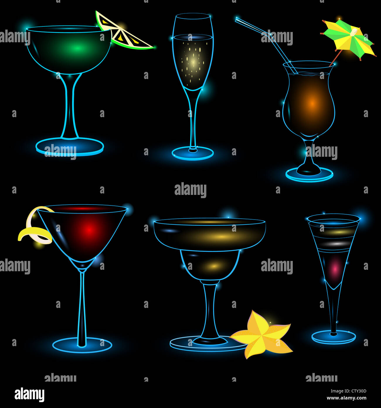 https://c8.alamy.com/comp/CTY30D/vector-illustration-ofneon-cocktail-icon-set-on-black-background-CTY30D.jpg