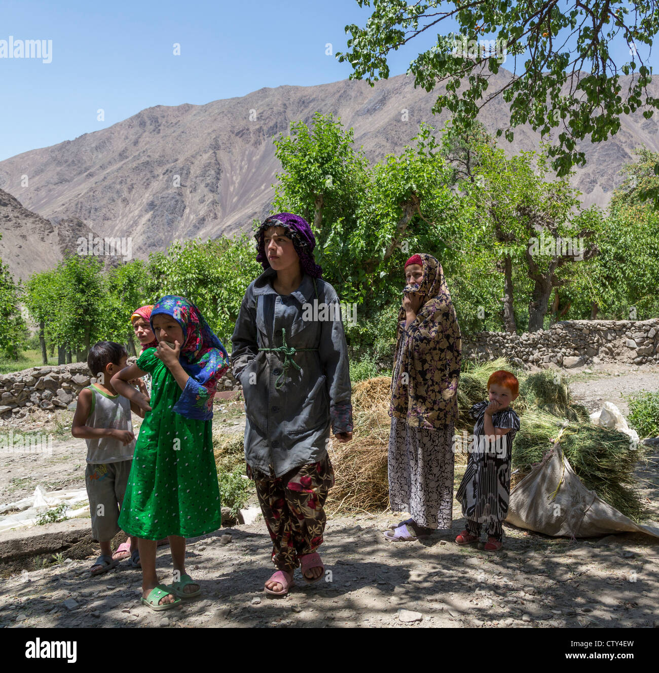 children, village, Iskodar, Tajikistan Stock Photo