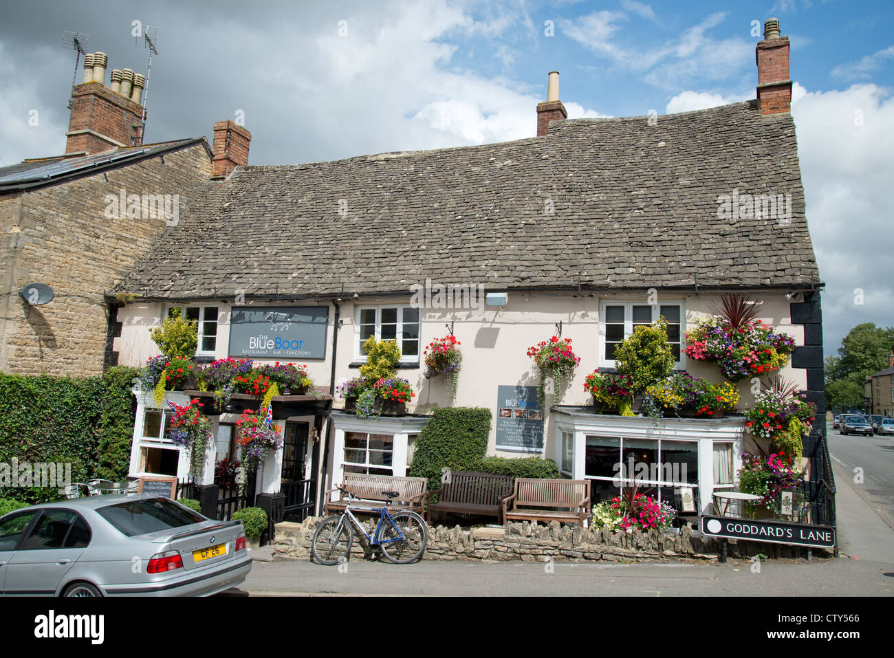 The 17th century Blue Boar Inn, Goddards Lane, Chipping Norton, Oxfordshire, England, United Kingdom Stock Photo