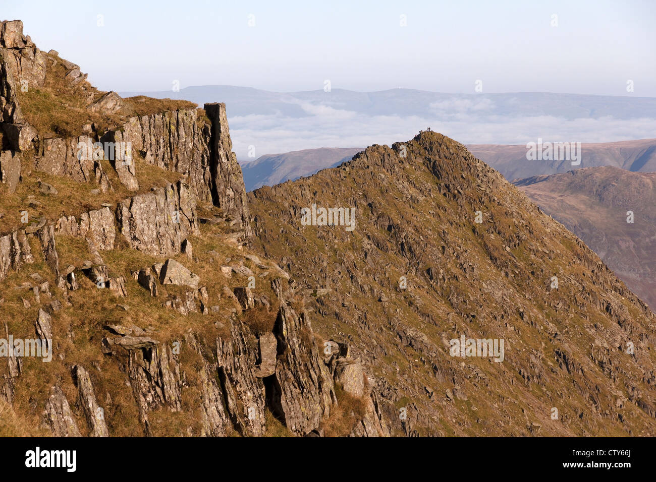 Hill walkers on Striding Edge, Helvellyn, Lake District, Cumbria ...