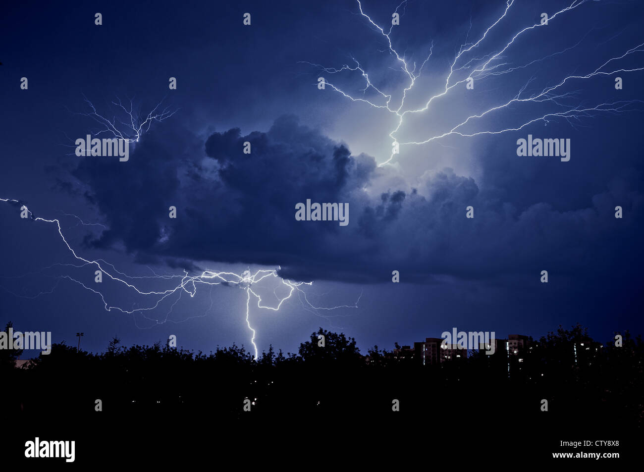 Big lightning in the sky with storm cumulonimbus Stock Photo