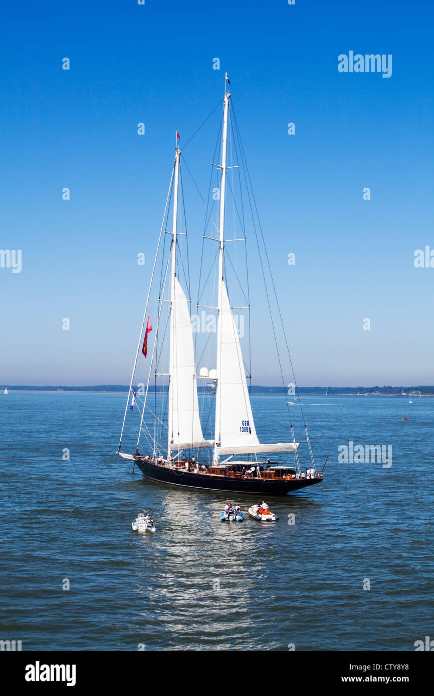 Yacht with two sails taken in the Solent, off Cowes in the Isle of Wight, in Cowes Week Stock Photo
