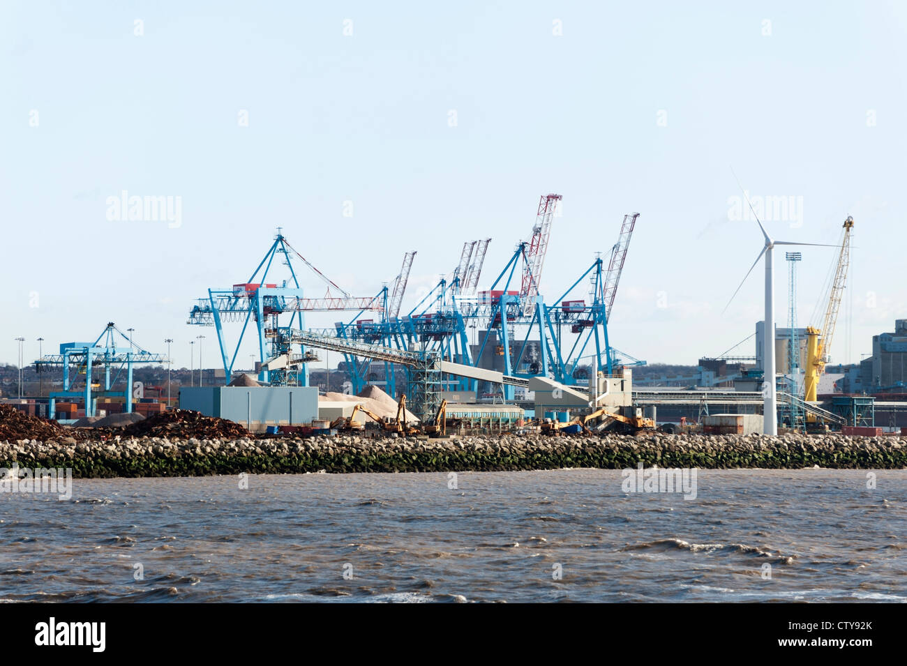 Cranes and lifting gear at the Port of Liverpool Seaforth container docks Stock Photo
