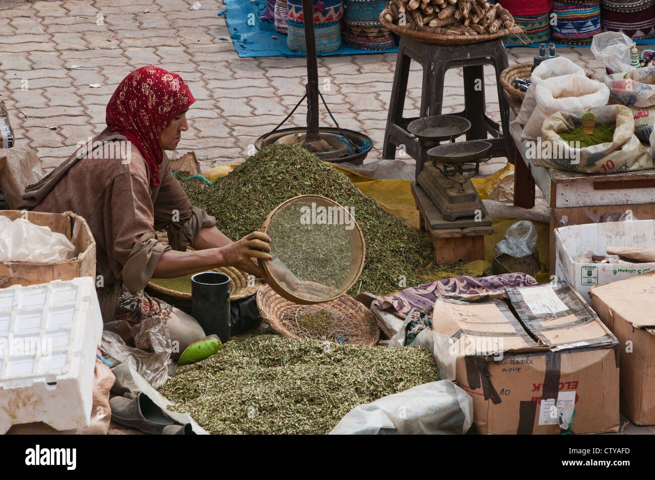 spices for sale in the ancient medina in Marrakech, Morocco Stock Photo