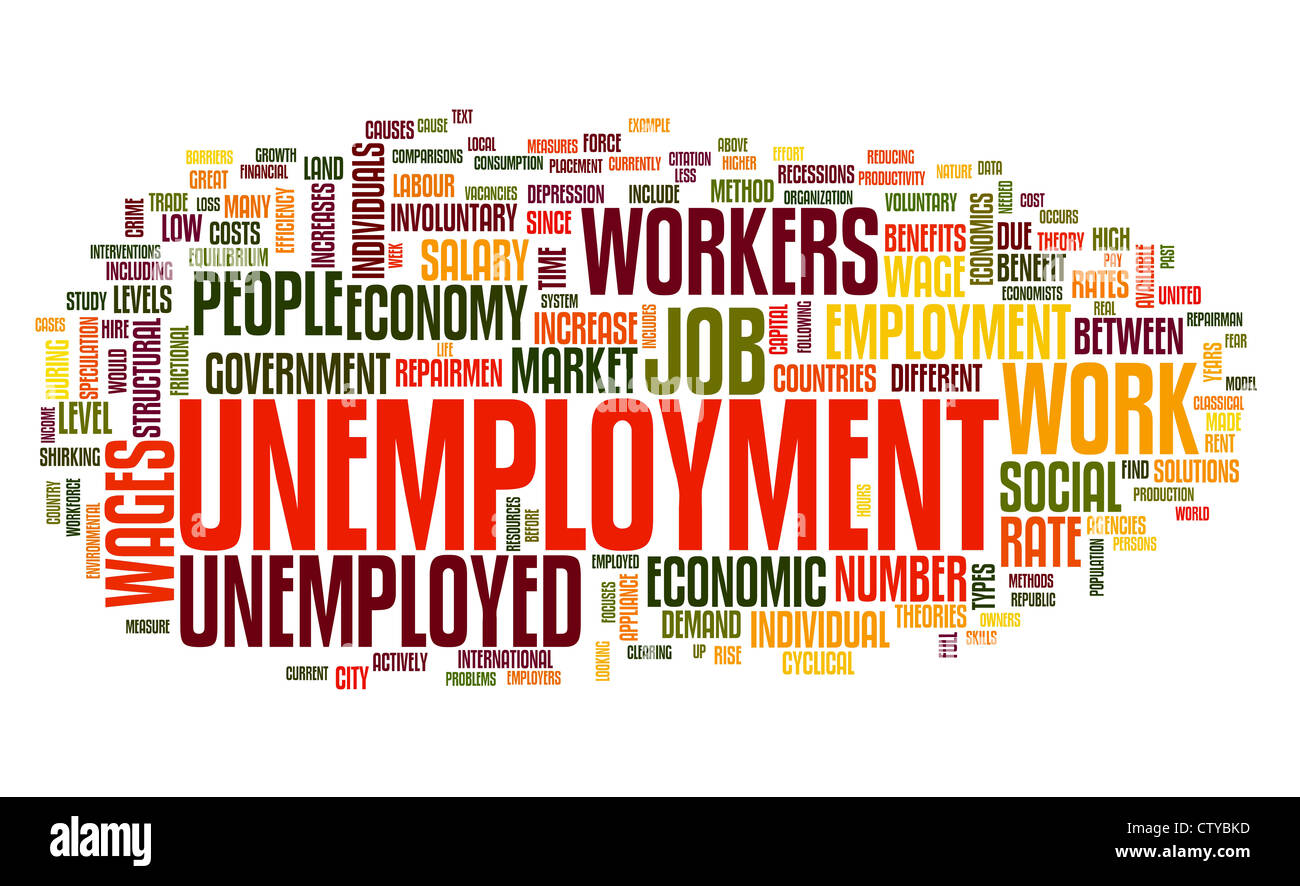 Unemployment Concept In Word Tag Cloud On White Background Stock Photo