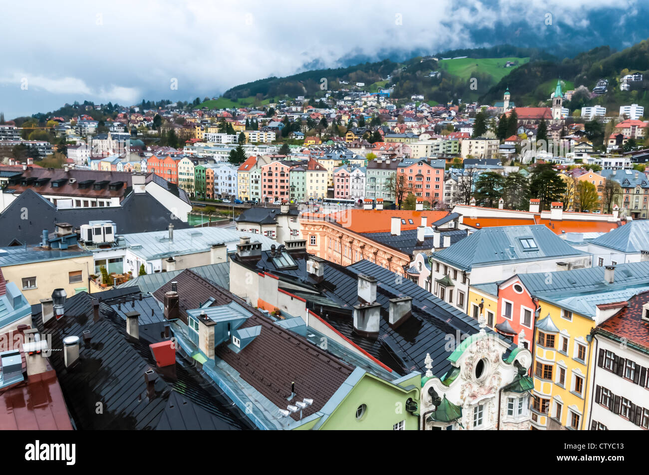 Panoramic view of Innsbruck taken from the City Tower Stock Photo