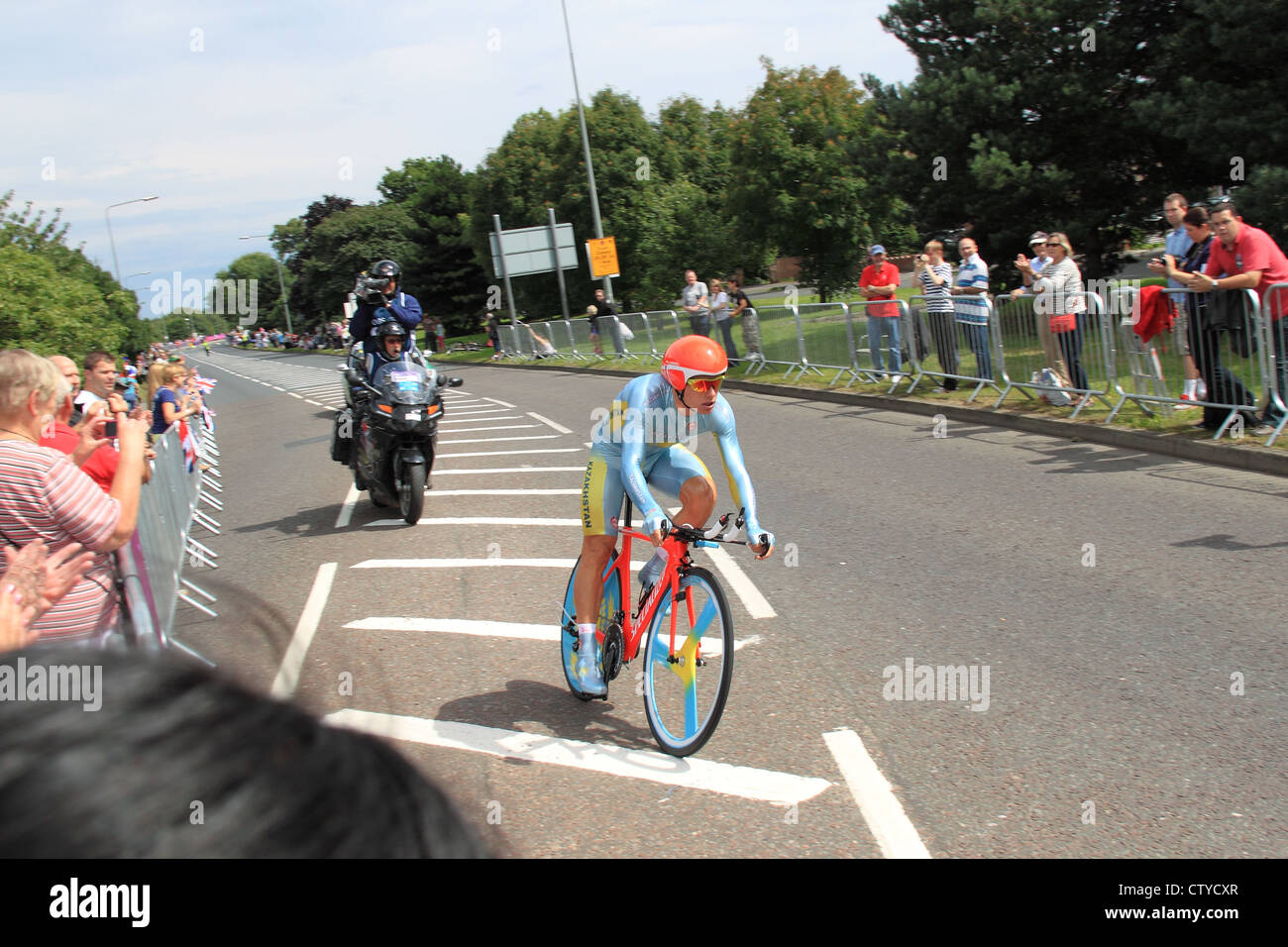 London 2012 Olympic Men's Cycling Time Trial. East Molesey, Surrey, England, UK, Europe. Alexandr Vinokurov, Kazakhstan, 23rd Stock Photo