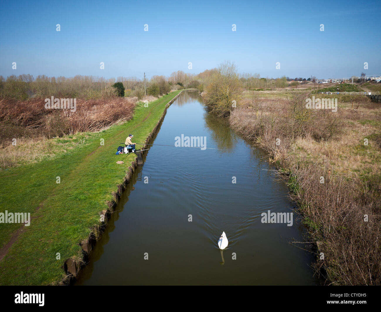Fishing in the Trent and Mersey Canal in Cheshire UK Stock Photo