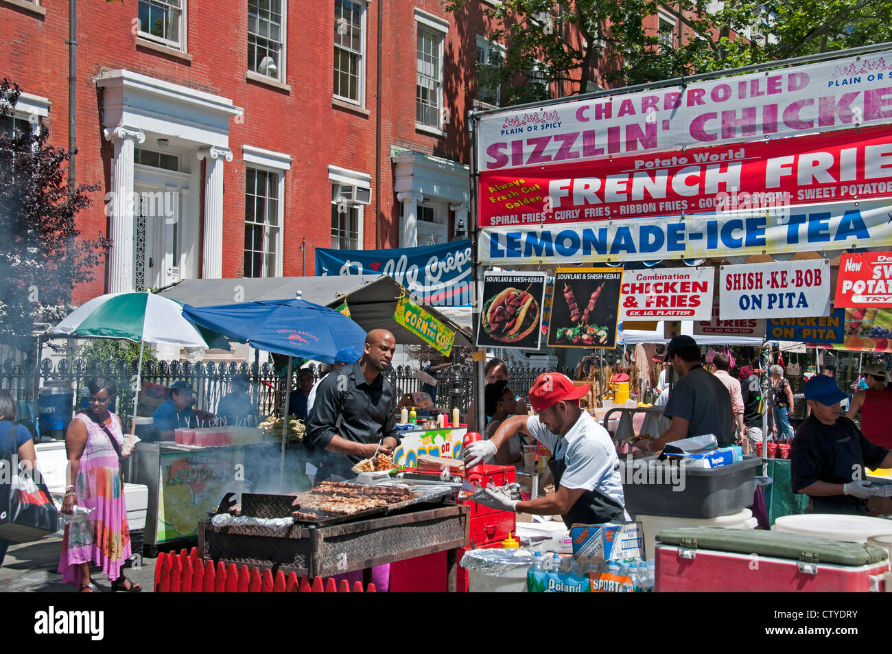 Weekend Street Market Barbecue Meat Sausages spareribs West Village Washington Square North ( Greenwich )  Manhattan New York Stock Photo