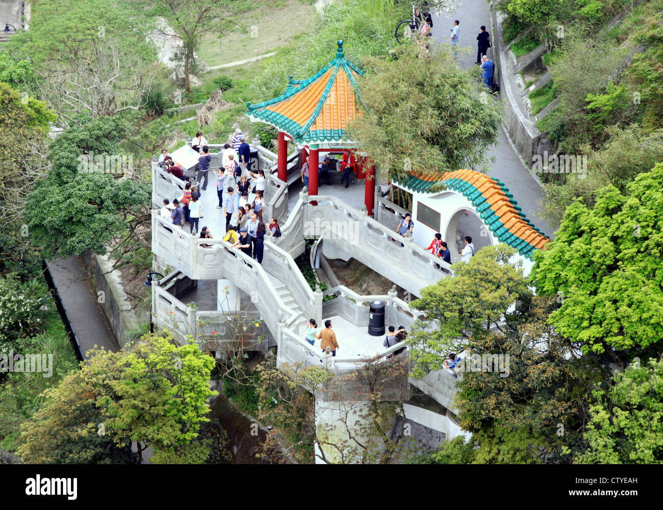 Tourists on Victoria Peak in Hong Kong Stock Photo