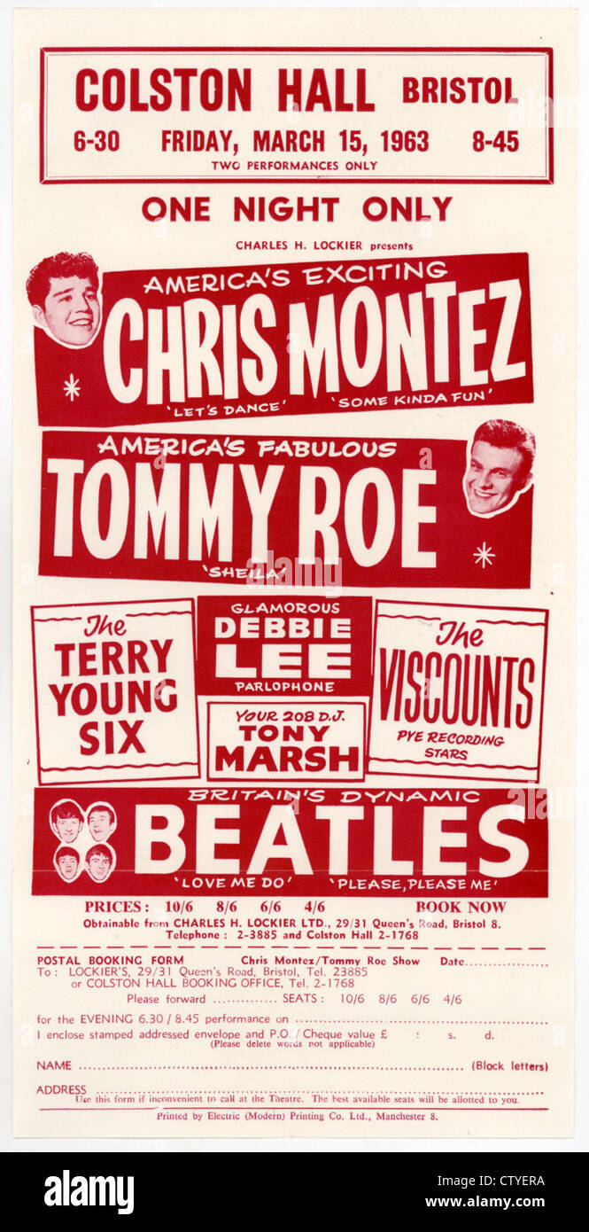 000714 - The Beatles Concert Handbill from the Colston Hall in Bristol on 15th March 1963 Stock Photo
