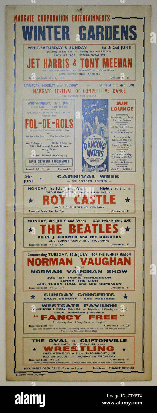 000736 - The Beatles Concert Poster from the Winter Gardens in Margate on 8th July 1963 Stock Photo