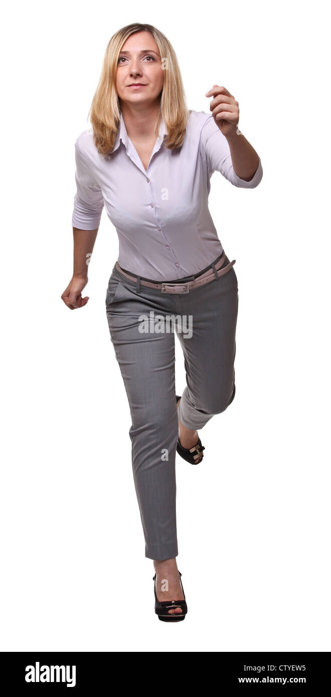 running woman with high heel on white background Stock Photo Alamy