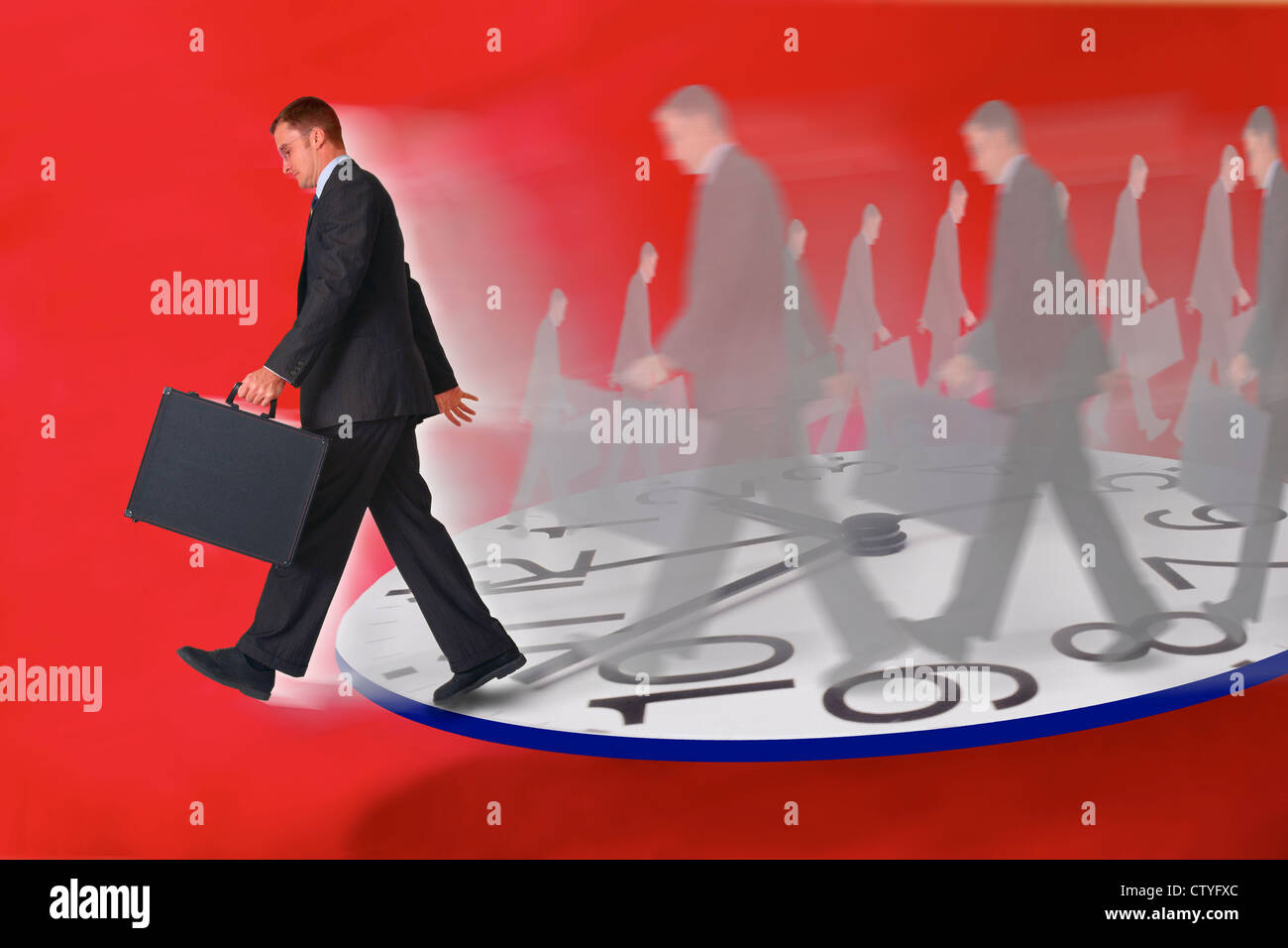 Man briefcase walking off clock Stock Photo Alamy