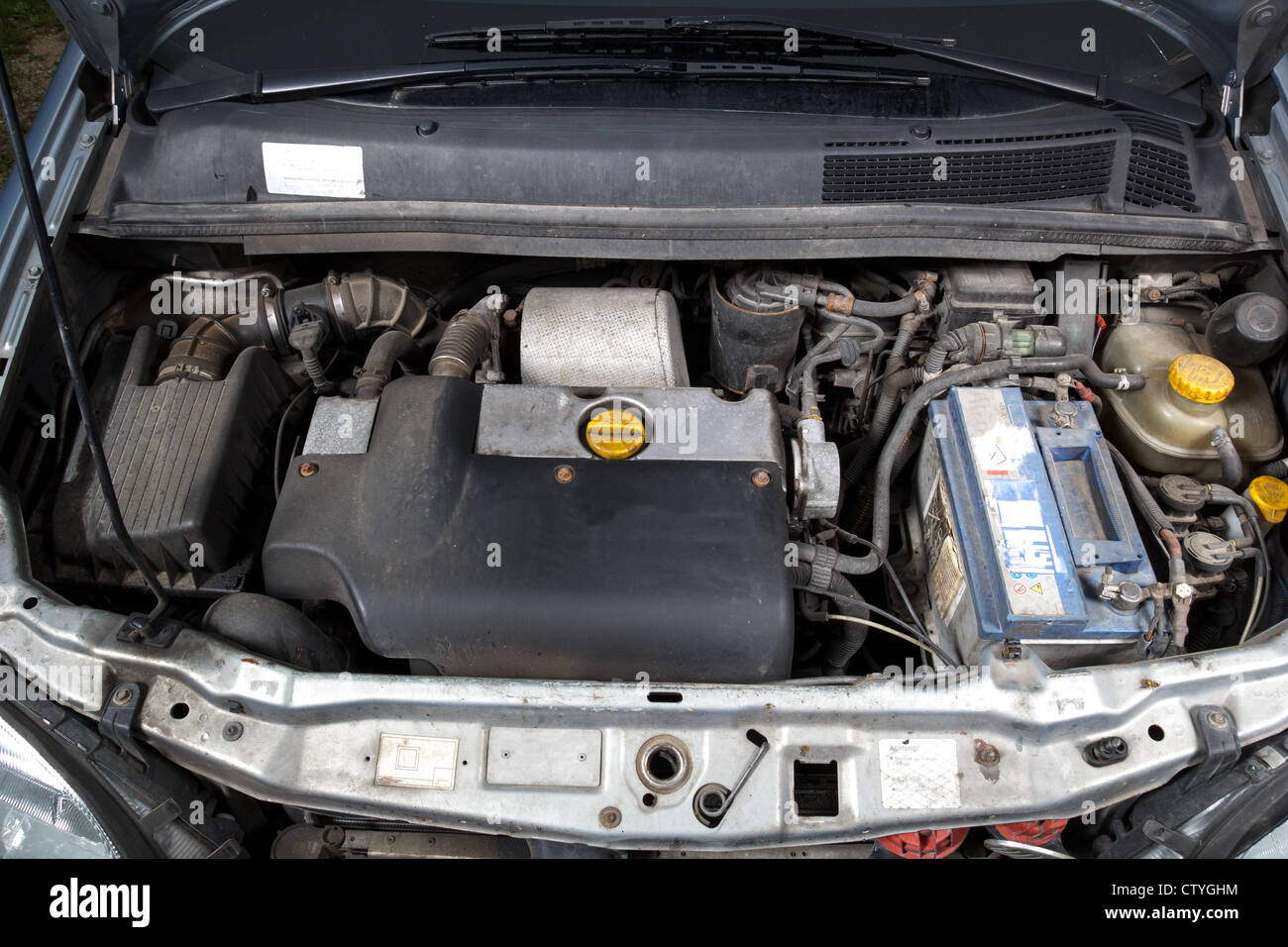 open car hood and old turbo diesel engine Stock Photo Alamy