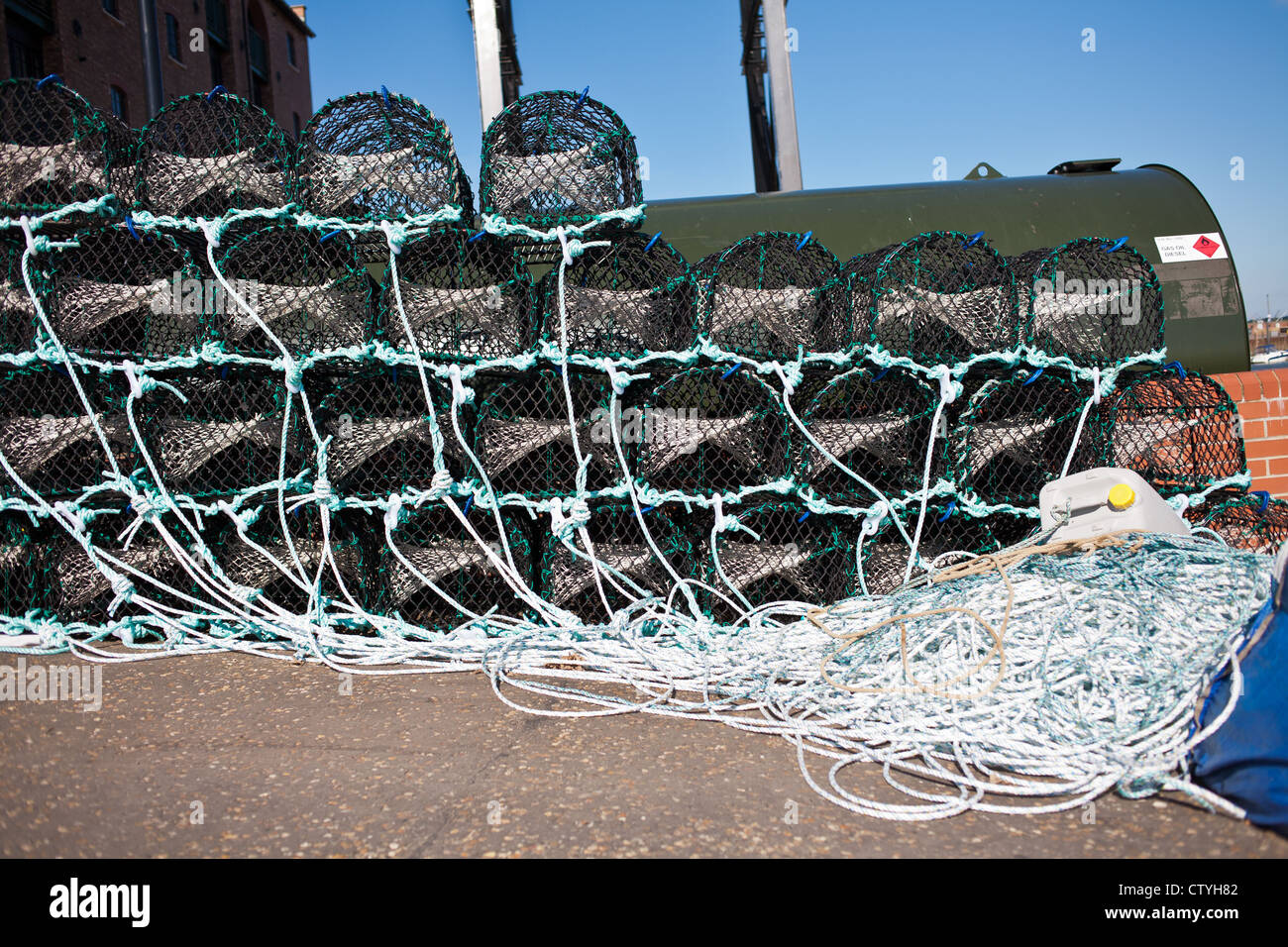 lobster pots on quay side Stock Photo Alamy