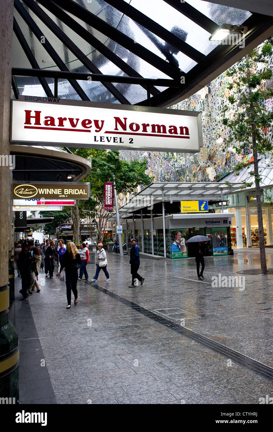 Brisbane's Queen Street Mall in the rain Stock Photo
