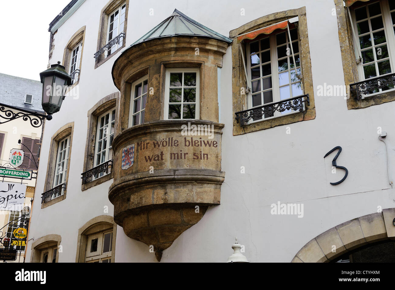 Luxembourg-Slogan at House 39, Rue l'Eau, , City of  Luxembourg Stock Photo