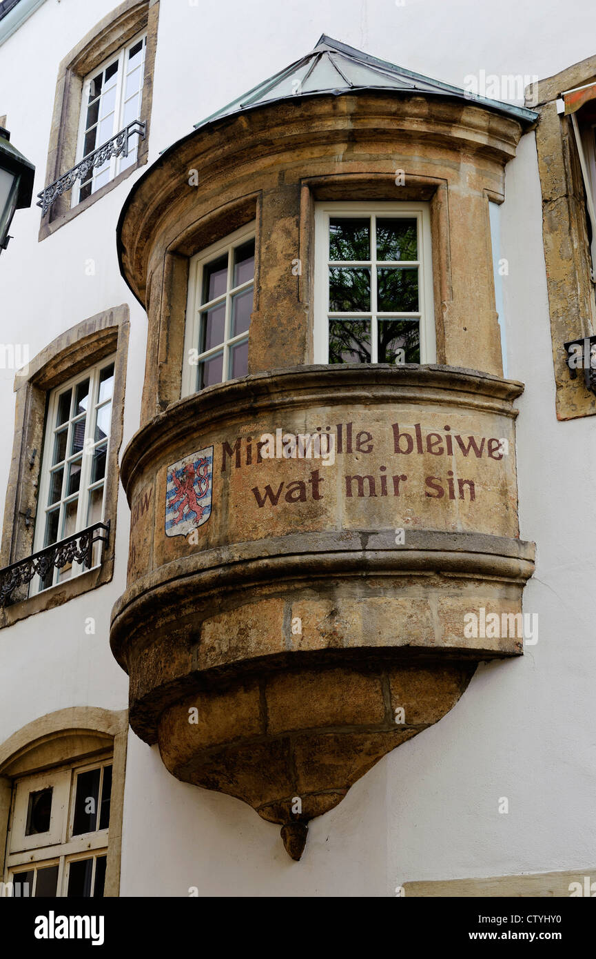 Luxembourg-Slogan at House 39, Rue l'Eau, , City of  Luxembourg Stock Photo