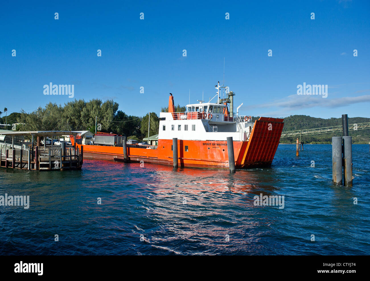 The Spirit of Waiheke ferry docked at North Stradbroke Island in Queensland, Australia. Stock Photo