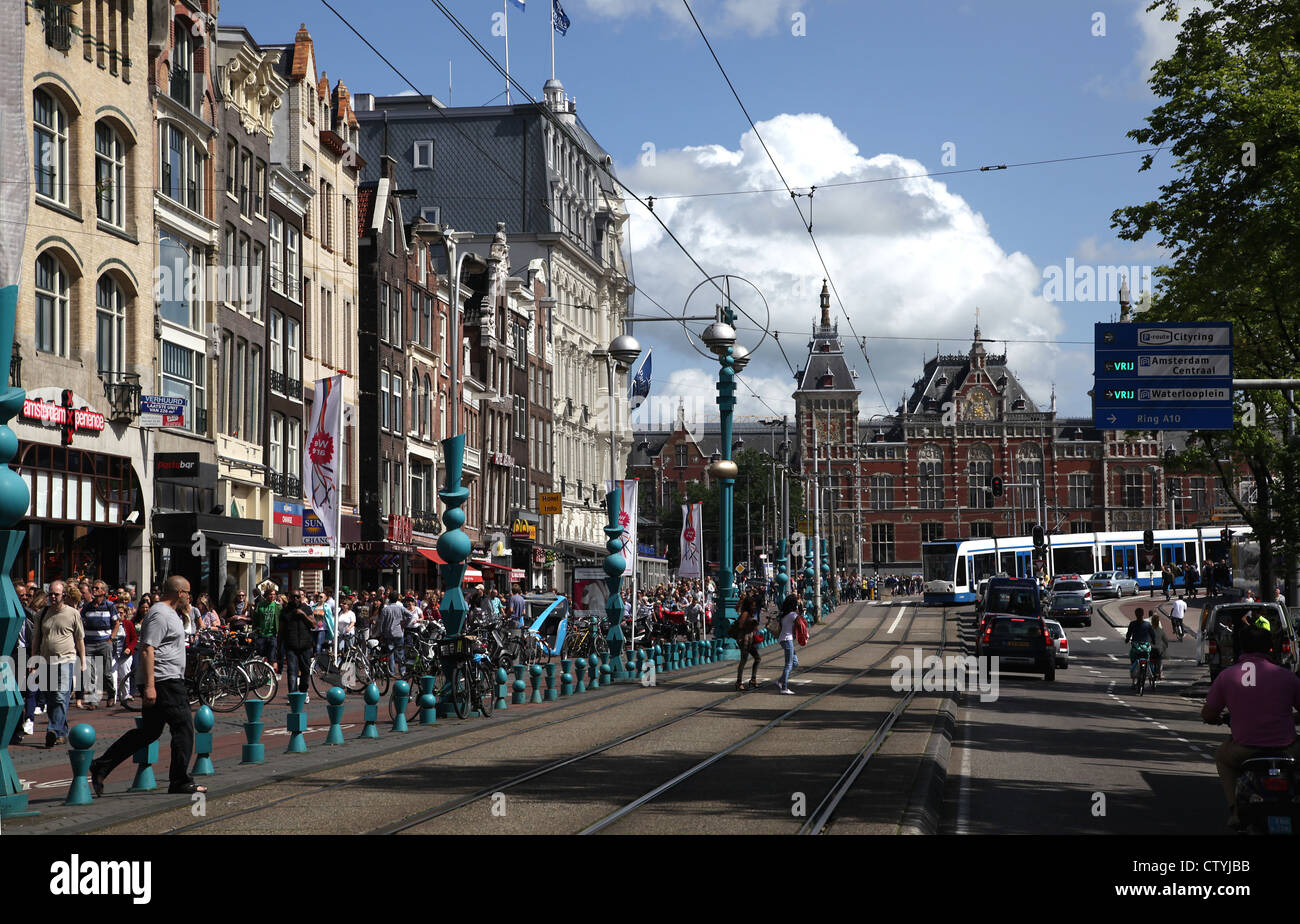 Amsterdam.Rokin.Stock Exchange and Central station.Netherlands Stock Photo