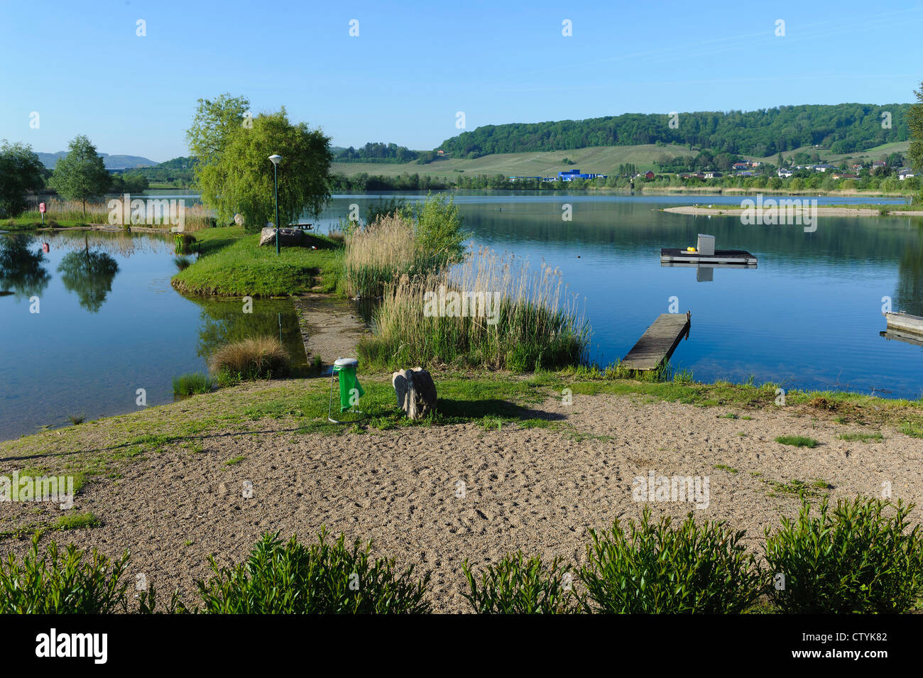 flooded gravel pit and nature sanctuary Reimecher Haff near Remerschen, Luxembourg Stock Photo