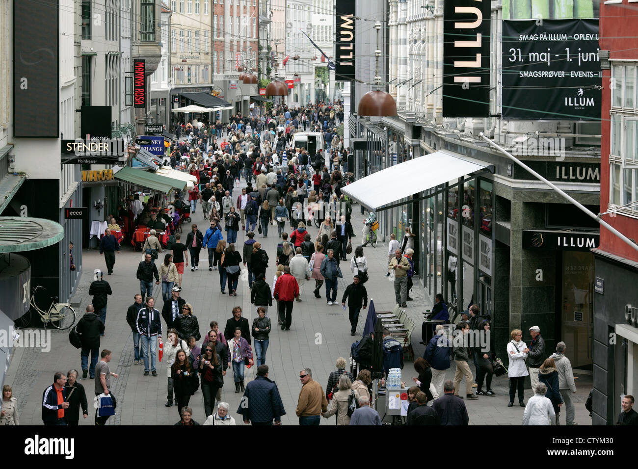 Ostergade, part of Copenhagen's extensive network of pedestrianised streets (Stroget). Stock Photo